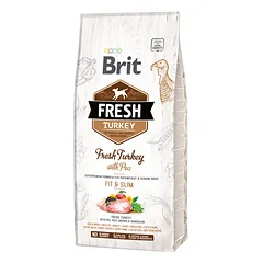 BRIT FRESH Turkey with Pea Light Fit&Slim sausas maistas mažo aktyvumo šunims su kalakutiena, 12 kg