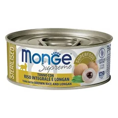 Monge Supreme Tuna with Brown Rice & Longan Sterilised konservai sterilizuotoms suaugusioms katėms su tunu, rudaisiais ryžiais ir longanu, 80 g — 1 nuotrauka