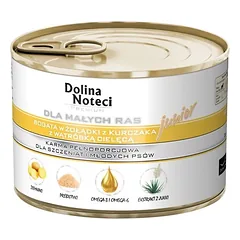 Dolina Noteci PREMIUM mažų veislių šunims JUNIOR su vištienos skrandžiais ir veršienos kepenimis 185g x18