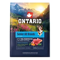 Ontario Senior All Breeds Monoprotein Tuna & Sweet Potatoes sausas maisto šunims senjorams, 2,25 kg