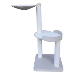Tvirta, medinė draskyklė su trimis stulpais, guoliu, 130cm (pasirenkama spalva, virvė)