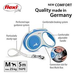 FLEXI pavadėlis šuniui New Comfort M juostinis 5m, žydras — 3 nuotrauka