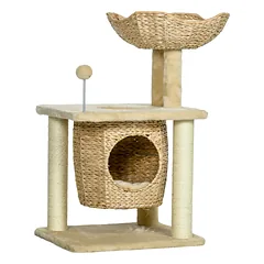 Draskyklė 74 cm su urveliu, gultu ir žaislu, 1–2 katėms iki 5 kg, smėlio spalvos
