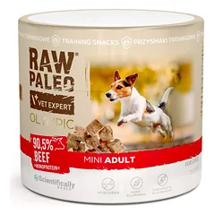 RAW PALEO Olympic Beef Mini 90g jautiena, hipoalerginis monoproteininis treniruočių skanėstas šunims