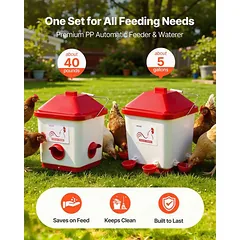 Automatinė viščiukų šėrykla ir girdykla VEVOR 5GAL F+D, 18,14 kg ir 19 l, 3 ir 6 angos — 2 nuotrauka