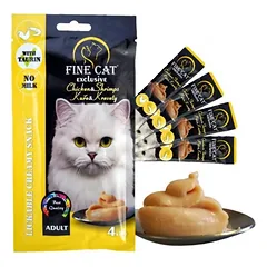 FINE CAT Cremy skanėstas katėms su vištiena ir krevetėmis 4x15g