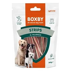 Boxby Strips For Dogs – juostelės šuniukams ir suaugusiems šunims su vištiena ir žuvimi, 360 g