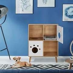 Kačių namelis Relaxdays 10047387.0, 4 skyriai, Balta/natūrali, 75 × 96 × 40 cm — 3 nuotrauka