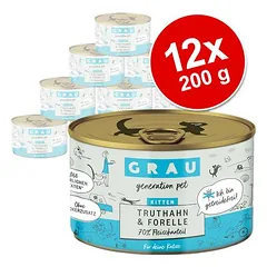 GRAU Kitten begrūdis drėgnas maistas kačiukams, ekonominė pakuotė 12 x 200 g