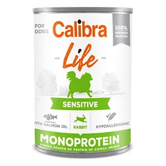 CALIBRA Dog Life can Sensitive Rabbit begrūdžiai vieno baltymo konservai suaugusiems šunims su triušiena, 400 g