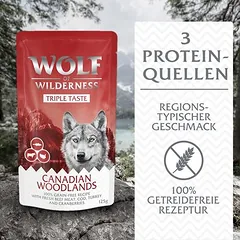 Wolf of Wilderness Adult – "Triple Taste" drėgnas maistas šunims 12 x 125 g