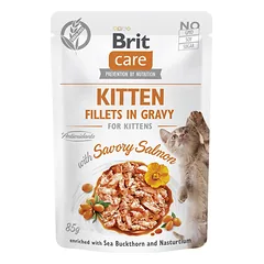 BRIT CARE Cat Kitten Fillets in Gravy with Savory Salmon Enriched with Sea Buckthorn and Nasturtium  85g