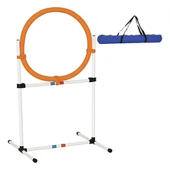 Šokinėjimo lankas šunų agility treniruotėms, 2 in 1, su dėklu, 74,5 x 66 x 91 cm, baltai oranžinis