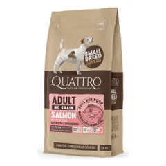 Quattro Grain Free sausas pašaras su lašiša ir kriliu suaugusiems mažų veislių šunims