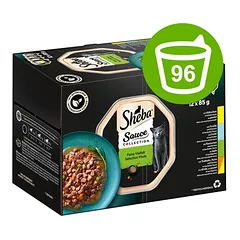 96 x 85 g Sheba įvairių rūšių lėkštutės, specialia kaina, drėgnas maistas katėms