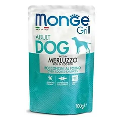 Monge Dog Grill Pouch Dog Adult Chunkies Rich in Codfish 100 g