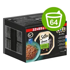 Multipack Sheba įvairių skonių lėkštelės 64 x 85 g, drėgnas maistas katėms