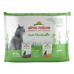 Almo Nature Holistic Anti Hairball su jautiena ir vištiena, drėgnas maistas katėms 6 x 70 g
