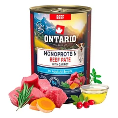 Ontario Adult Monoprotein Beef Pate With Carrots konservai šunims, monoproteininis paštetas su morkomis, 400 g