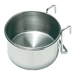 Stainless steel bowl with metal support for hanging on cages 15 CM