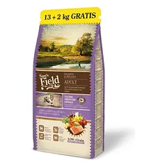 Sam’s Field Adult Salmon Potato mažai grūdų sausas maistas suaugusiems šunims su lašiša ir bulvėmis, 13 kg + 2 kg dovanų
