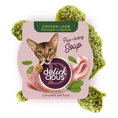 Delickcious vištienos sriuba katėms su kumpiu ir špinatais, 80g