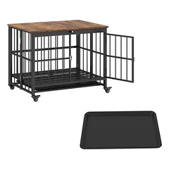 Giantex Zusammenklappbarer Hundekäfig Mit Holz Beistelltisch Und Rollen