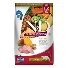 FARMINA N&D TROPICAL SELECTION - CAT Dry Chicken, Spelt, Oats NEUTERED 4+1 kg