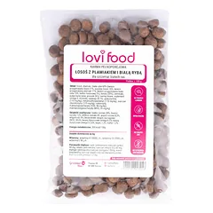 Lovi Food lašiša su polaku ir balta žuvimi - Pavyzdinis grūdų neturintis maistas baltų veislių šuniukams