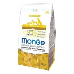 Monge spec. line monoprotein adult sausas pašaras visų veislių suaugusiems šunims su vištiena, ryžiais, bulvėmis 2,5kg parduotuvėje akvanamai.lt