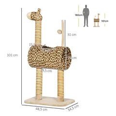 Kačių draskyklė žirafos dizaino su tuneliu, smėlio spalvos, 101 cm — 3 nuotrauka