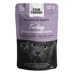 Four Friends Sterilized Turkey konservai katėms sterilizuotoms katėms su kalakutiena padaže, 85 g