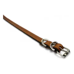 Fleksas rudas, odinis antkaklis mažų veislių šunims, 30 cm — 4 nuotrauka