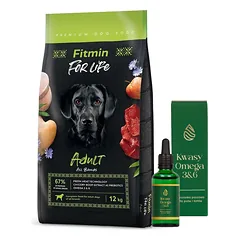 FITMIN For Life Adult All Breeds 12kg + LAB-V Omega 3 ir 6 riebalų rūgštys bendrai šunų ir kačių sveikatos, kailio ir odos būklei gerinti 100ml