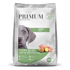 PRIMUM Soft Puppy chicken with potato sausas maistas jauniems šunims su višiena ir bulvėmis, 1,5 kg