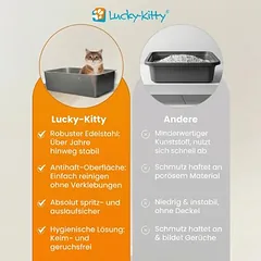 Lucky Kitty XXL kačių tualetas iš nerūdijančio plieno su gaubtu, matinis / tamsus gaubtas — 5 nuotrauka