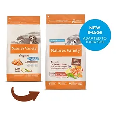 Nature’s Variety No Grain Puppy Mini su lašiša – sausas maistas mažų veislių šuniukams, 1,5 kg
