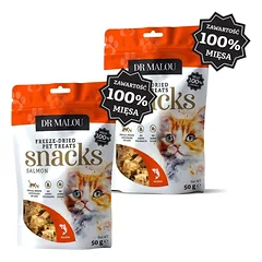 DR MALOU Mėsos kubeliai iš 100 % liofilizuotos lašišos mėsos, 2 x 50 g, skanėstai katėms
