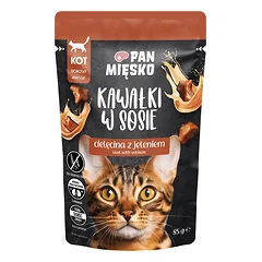 PAN MIĘSKO Gabalėliai padaže Veršiena su elniu 85 g katėms
