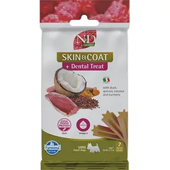 FARMINA N&D Quinoa Dental Treat Skin Coat Duck Mini 60 g (7 vnt.) dantų skanėstai mažų veislių šunims
