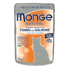 Monge Natural konservai suaugusioms katėms su tunu ir lašiša 12x80g