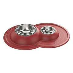 Georplast volcano inox dvigubi metaliniai dubenėliai su neslystančiu guminiu padėklu — 4 nuotrauka
