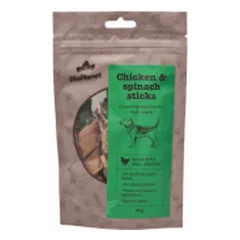BioPlanet Chicken & Spinach Sticks skanėstai šunims, 70 g parduotuvėje vet1.lt