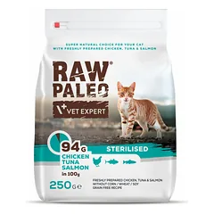 VetExpert Raw Paleo Sterilised su vištiena, tunu ir lašiša, sausas maistas katėms 0,25 kg parduotuvėje bikuva.lt