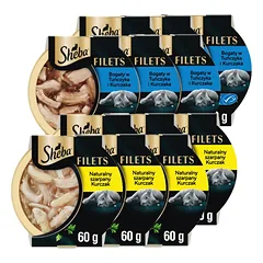 SHEBA Filets šlapias kačių maistas su vištiena padaže 6x60 g + Filets šlapias kačių maistas su tunu padaže 6x60 g