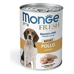 Monge Fresh Adult gabaliukai paštete su vištiena, drėgnas maistas šunims 400 g parduotuvėje vetprekes.lt