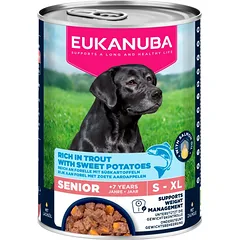 Eukanuba Wet Food For Senior Dogs Rich In Trout With Sweet Potatoes konservai vyresniems šunims su upėtakiu ir saldžiosiomis bulvėmis, 400 g