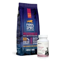 PRIMAL SPIRIT 60% Wilderness 12kg + LAB-V Allerga Control - Alergijos simptomų palaikymas 45 kapsulės