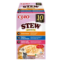 INABA Cat Ciao Stew Creamy Variety 10x40g mišinio skanėstų su vištiena, tunu ir lašiša kreminėje padaže