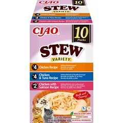 INABA Ciao Stew – supplementary cat food with chicken, chicken and tuna, and chicken and salmon flavors, 10 x 40 g